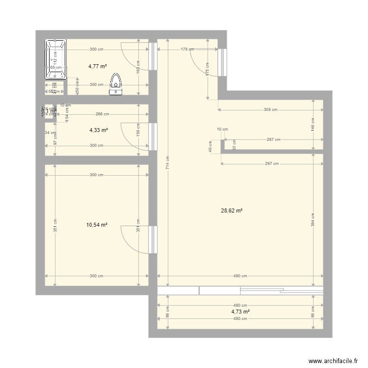 Blondel weight. Plan de 6 pièces et 53 m2