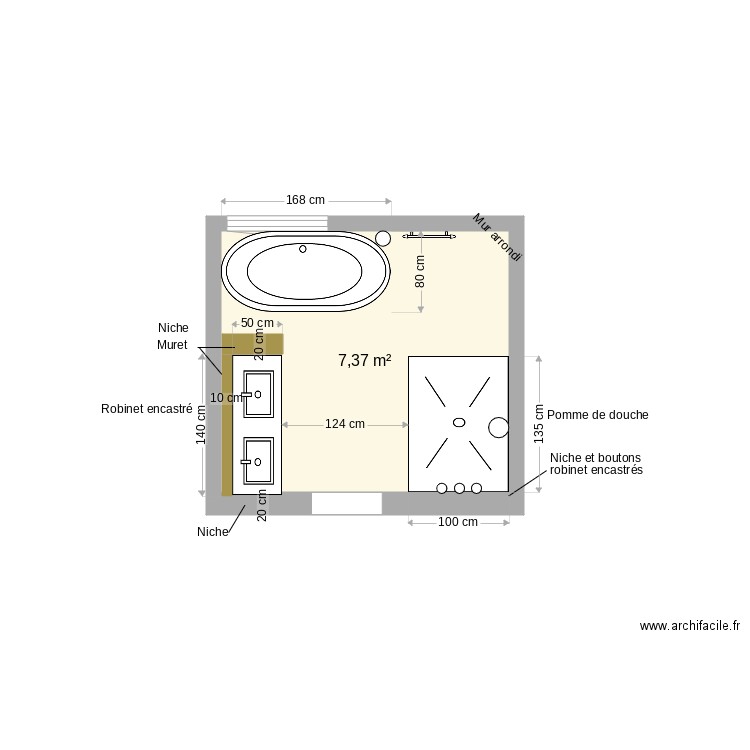 SDB Parentale Vue de dessus V2. Plan de 0 pièce et 0 m2