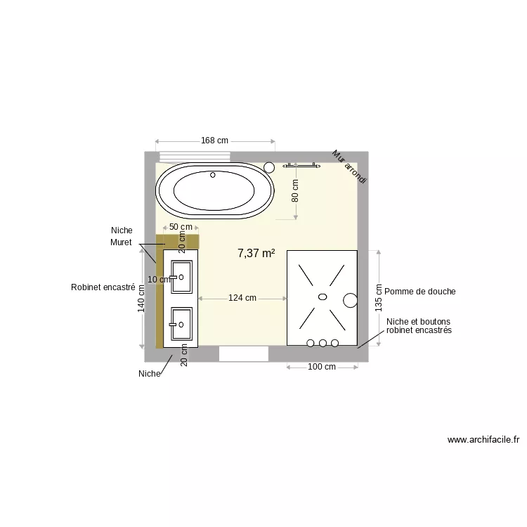 SDB Parentale Vue de dessus V2. Plan de 