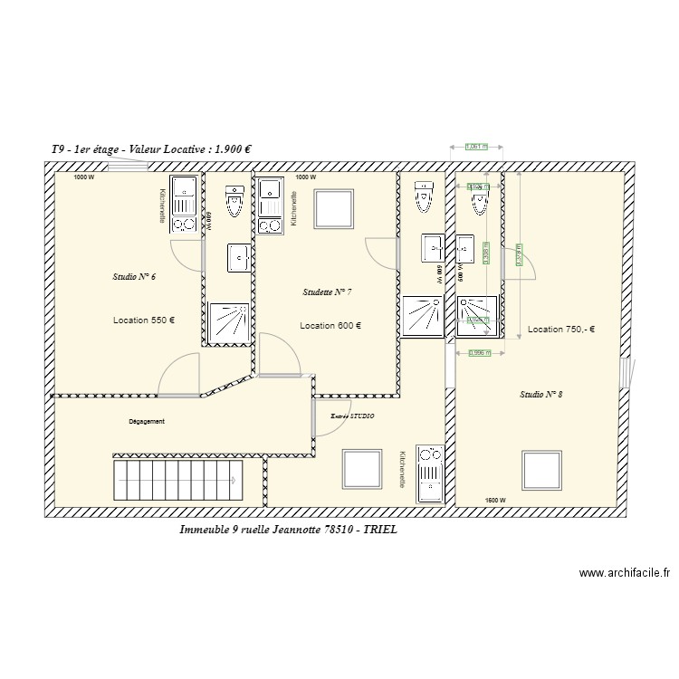 T9 1er - VALEUR LOCATIVE. Plan de 7 pièces et 74 m2