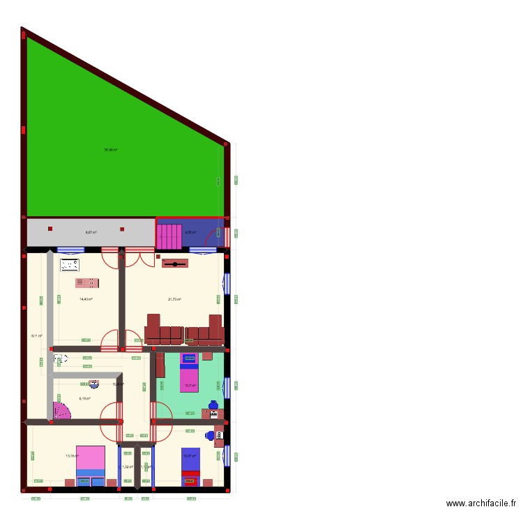 maison3. Plan de 13 pièces et 167 m2