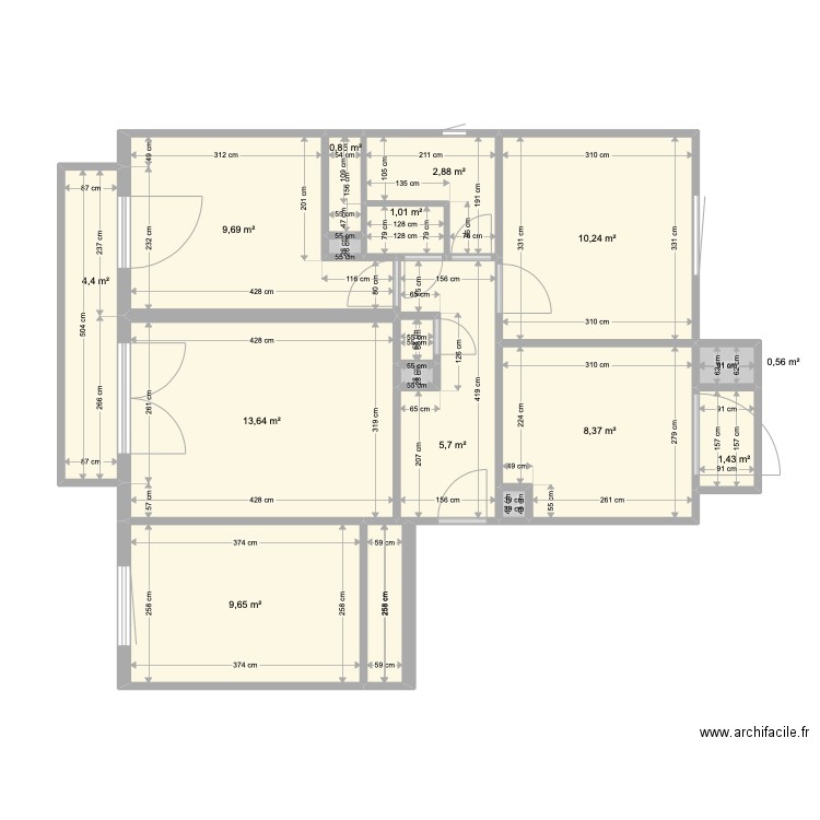 Réel plan de l'appartement aubagne. Plan de 17 pièces et 71 m2