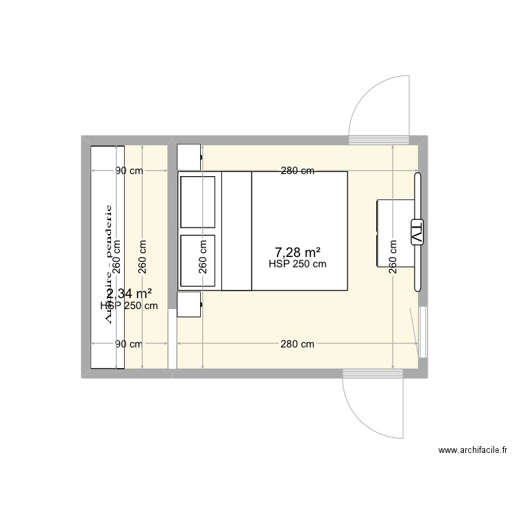 Chambre studio. Plan de 2 pièces et 10 m2