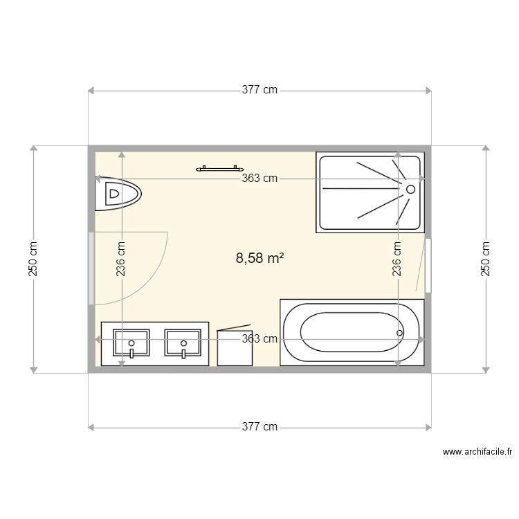 salle de bain. Plan de 1 pièce et 9 m2