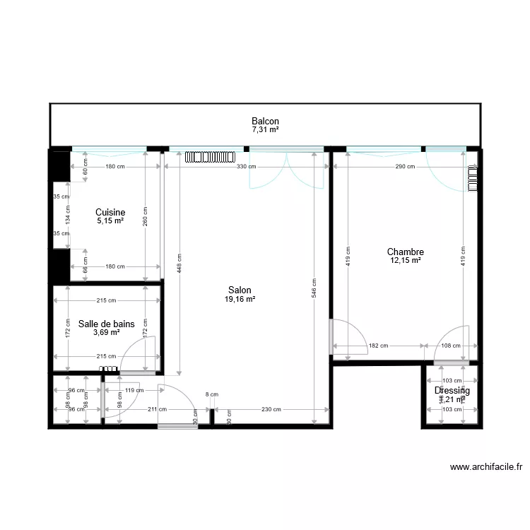 Appartement Antoine cuisine ouverte. Plan de 