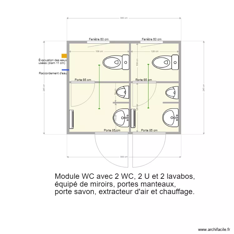 Module WC CTX 08 2U. Plan de 
