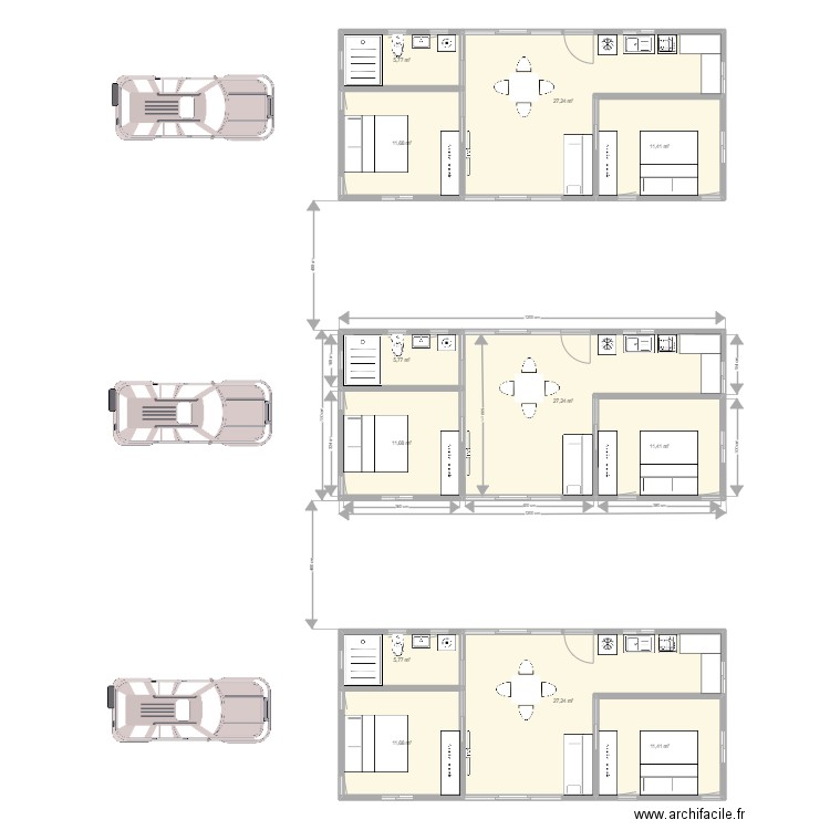Bungalow 63 m2 Haumi. Plan de 12 pièces et 168 m2