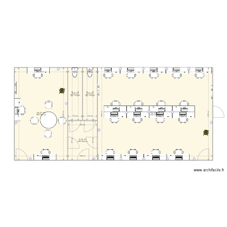 b22023. Plan de 5 pièces et 90 m2