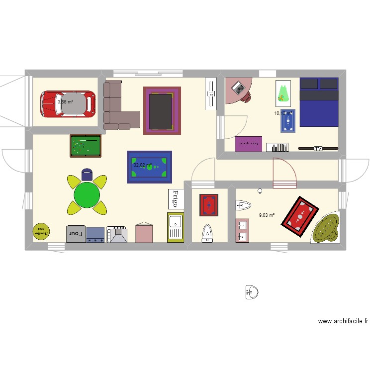 APPART T2. Plan de 4 pièces et 55 m2