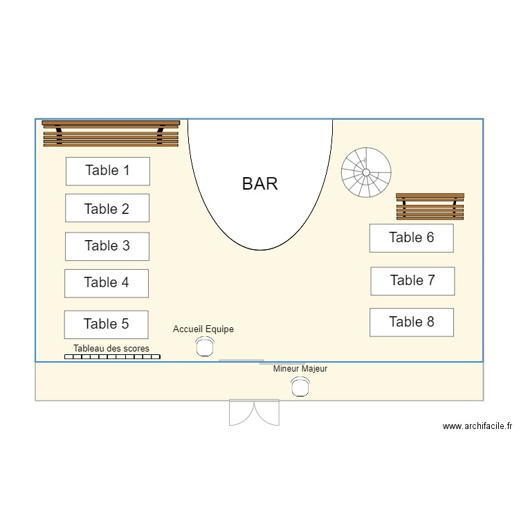 BarBeerPong2. Plan de 2 pièces et 100 m2