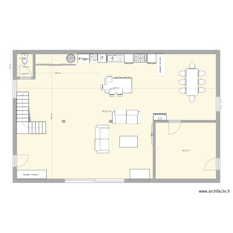Ladrieu RDC. Plan de 12 pièces et 205 m2
