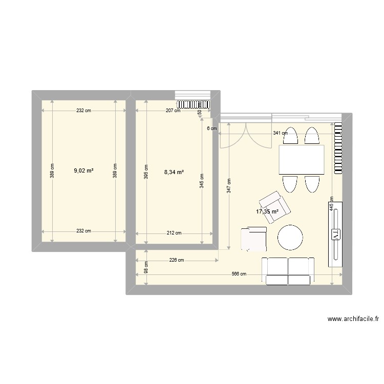 19 Square des Hauts Blosne - Rennes Projet. Plan de 3 pièces et 35 m2