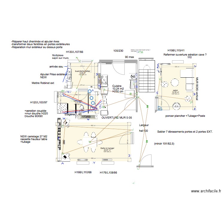 235 - REZ - Fleurus . Plan de 4 pièces et 50 m2