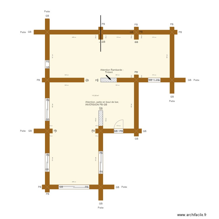 Plan GB - PB - T3. Plan de 1 pièce et 115 m2