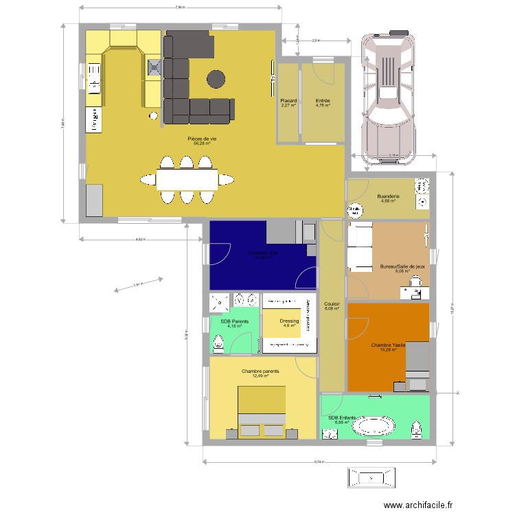 Maison Beuzeville en L . Plan de 12 pièces et 132 m2