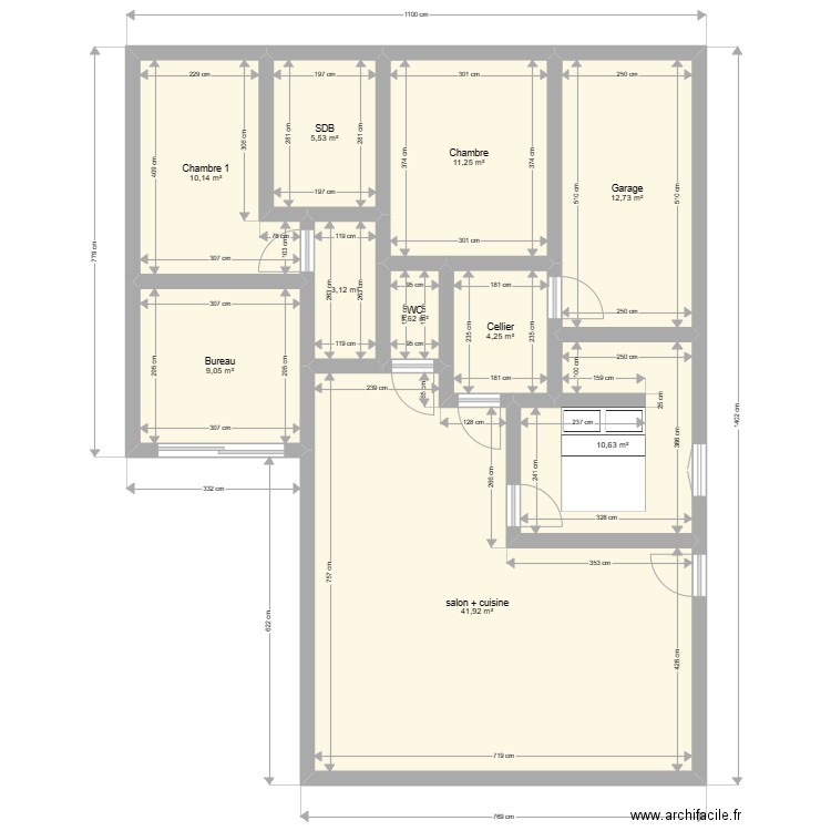  maison 110m². Plan de 10 pièces et 110 m2