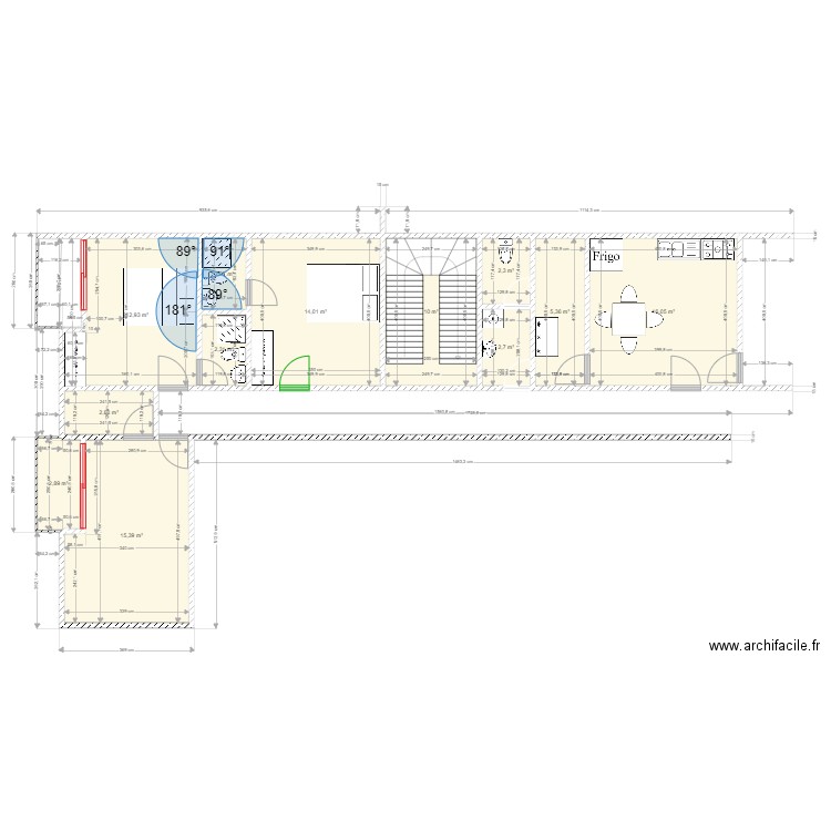 RDC maison. Plan de 12 pièces et 89 m2