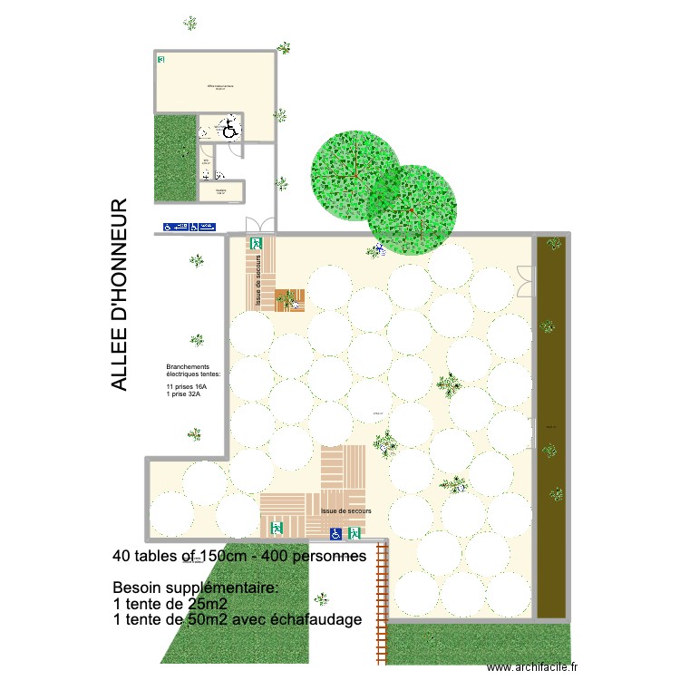 Diner 400p avec extensions . Plan de 6 pièces et 574 m2