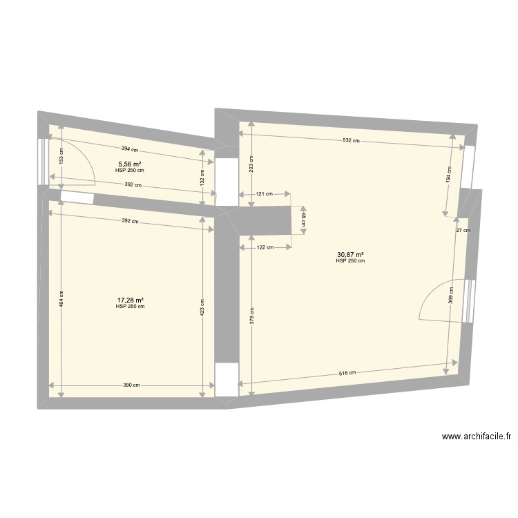 Plan Bas echelle. Plan de 3 pièces et 54 m2
