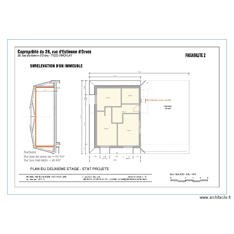 architecte_viroflay. Plan de 5 pièces et 44 m2