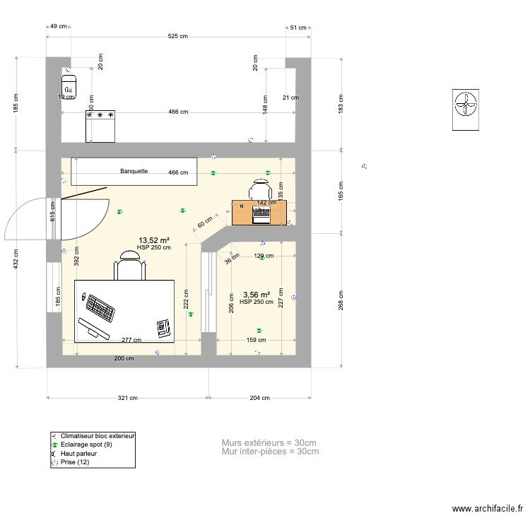 PLAN STUDIO DANS GARAGE V7 31-01 2023 . Plan de 2 pièces et 17 m2