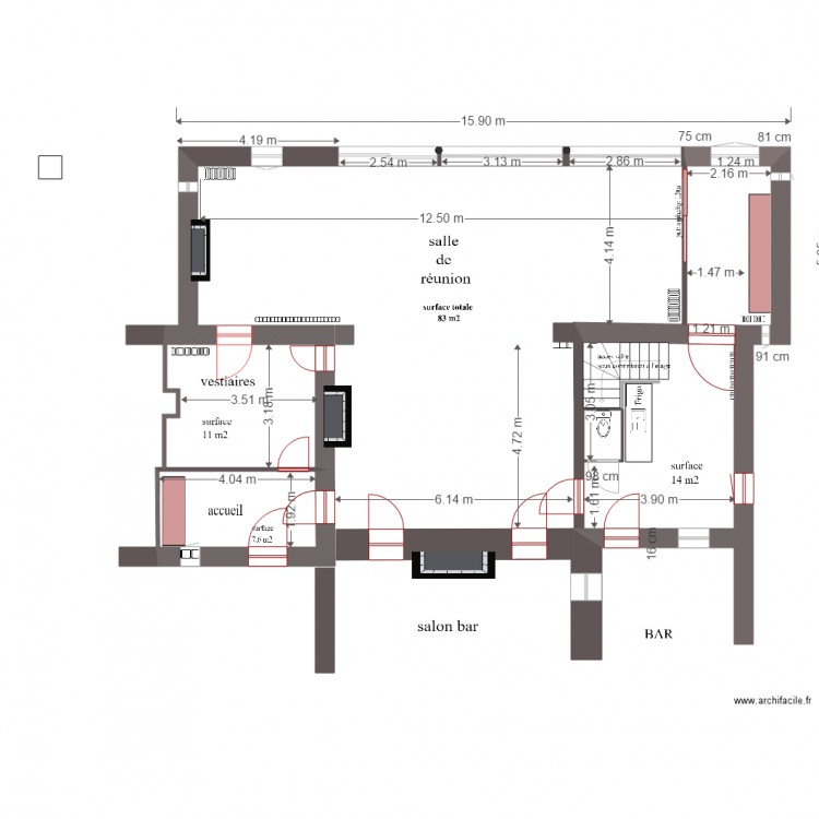 espace evenementiel  bonne cotes  ouvertures maximum. Plan de 0 pièce et 0 m2