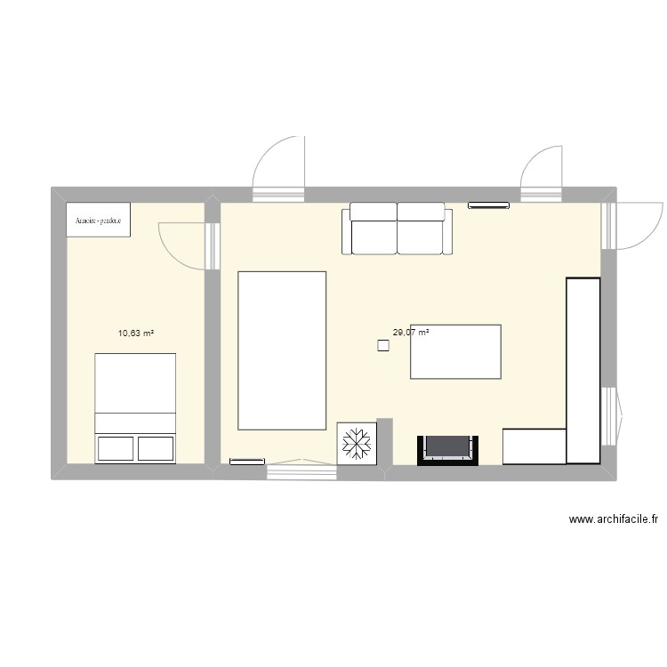 Maison Tanguy. Plan de 2 pièces et 40 m2