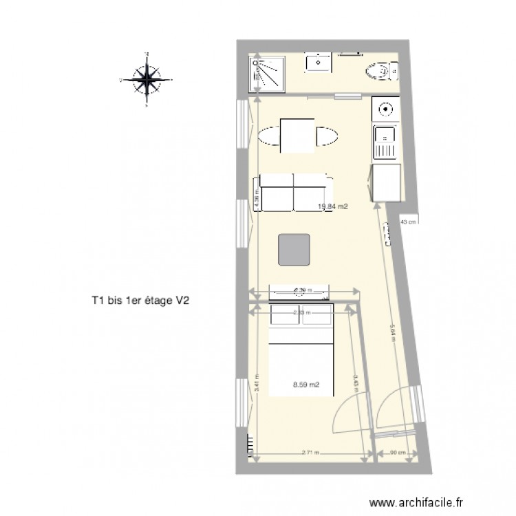 T1 BIS 1ER 14 POIRIER V2. Plan de 0 pièce et 0 m2