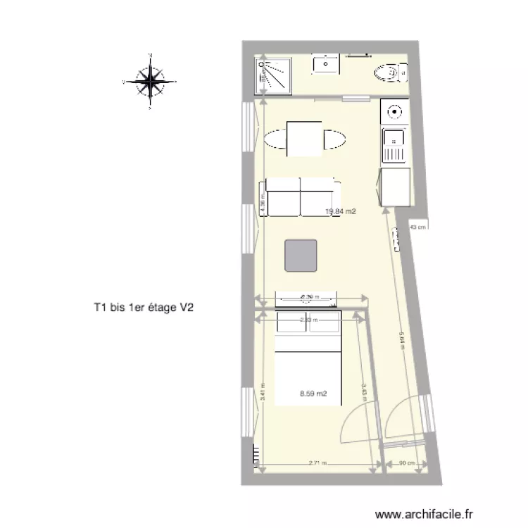 T1 BIS 1ER 14 POIRIER V2. Plan de 