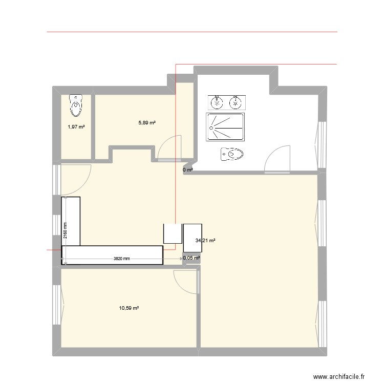 FINAL.1.7 Salle de Bain. Plan de 6 pièces et 53 m2