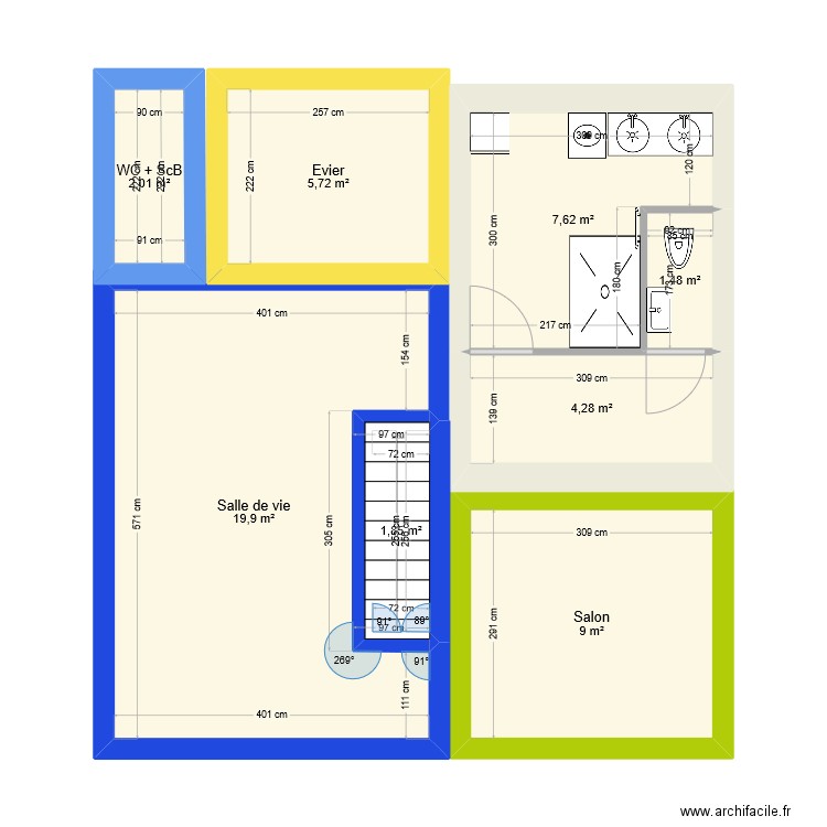 74 Massi RdC. Plan de 8 pièces et 52 m2