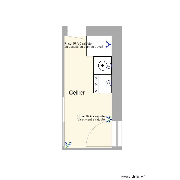 Cellier électricité. Plan de 1 pièce et 6 m2