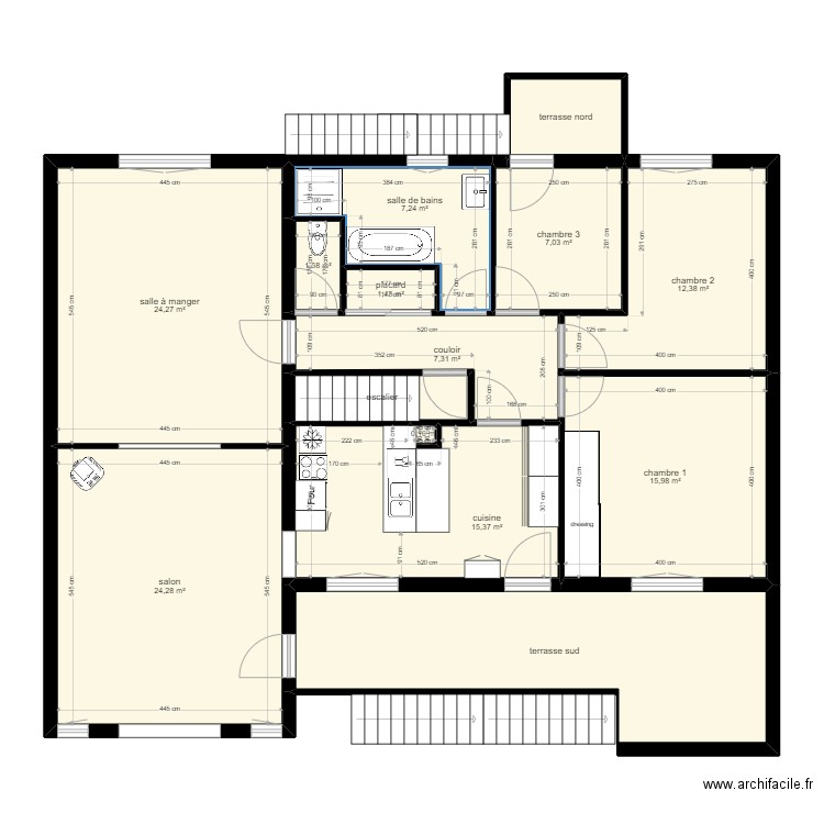 SAINT PAUL étage balcons. Plan de 14 pièces et 145 m2