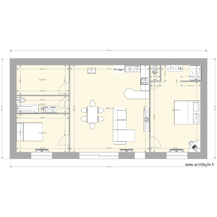 maison 90 m2 b. Plan de 6 pièces et 91 m2
