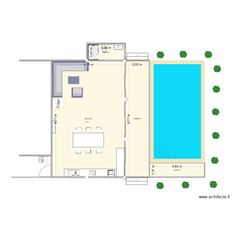 piscine terrasse 2. Plan de 4 pièces et 89 m2