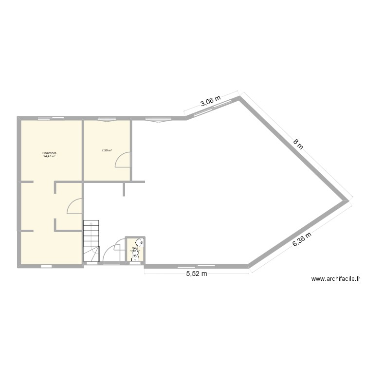 Maison 1 LDT. Plan de 3 pièces et 34 m2