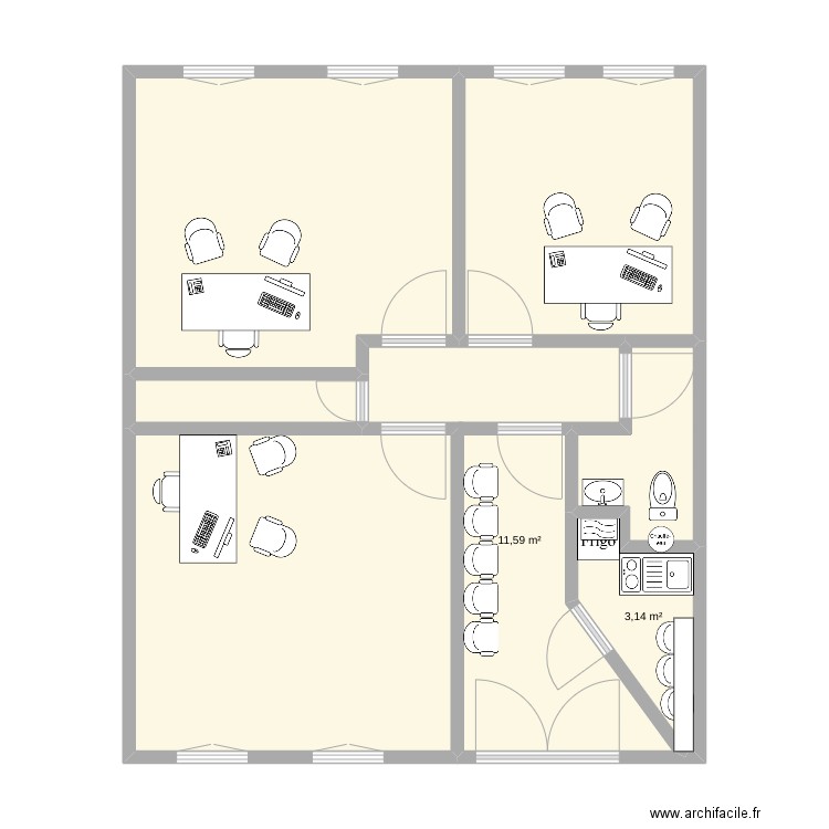 Bourcart. Plan de 7 pièces et 68 m2