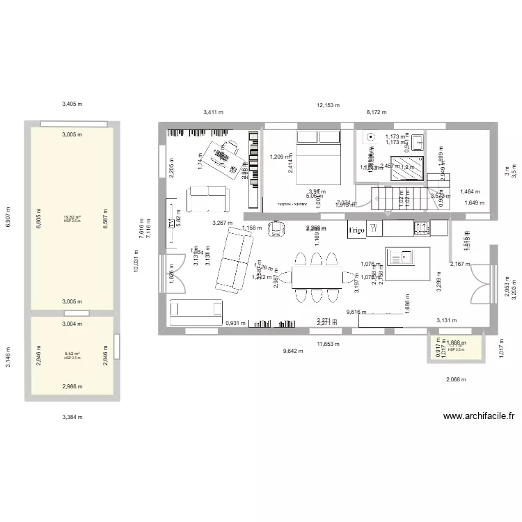 plan maison BLD 190126. Plan de 3  et 30 m²