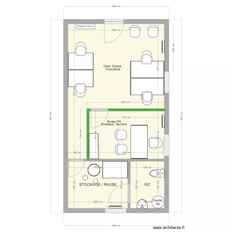 BUREAUX OASIS avec amenagement. Plan de 