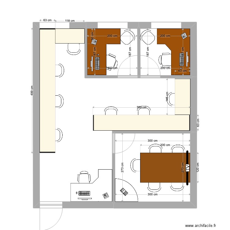 Bureau1. Plan de 4 pièces et 40 m2