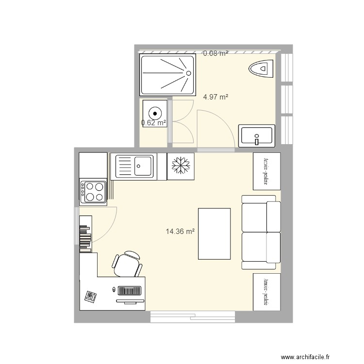 ludovic studio avec canapé autre. Plan de 4 pièces et 20 m2