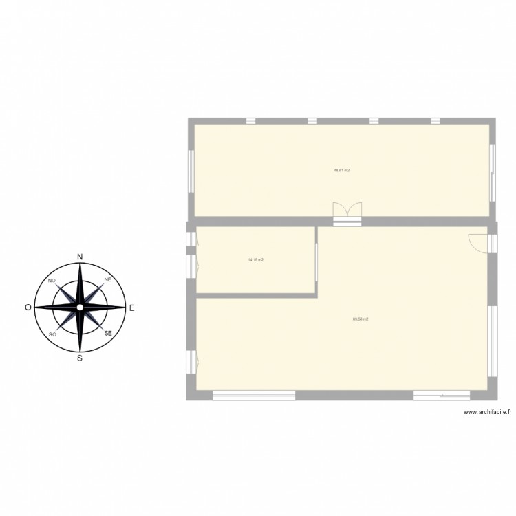 Salle commune PG 1. Plan de 3 pièces et 133 m2