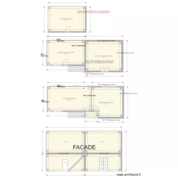 PLANS ATELIER BUREAU CAULINS MURS. Plan de 