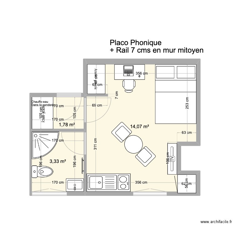 Decaz Gambetta Appt 9 V2. Plan de 3 pièces et 19 m2