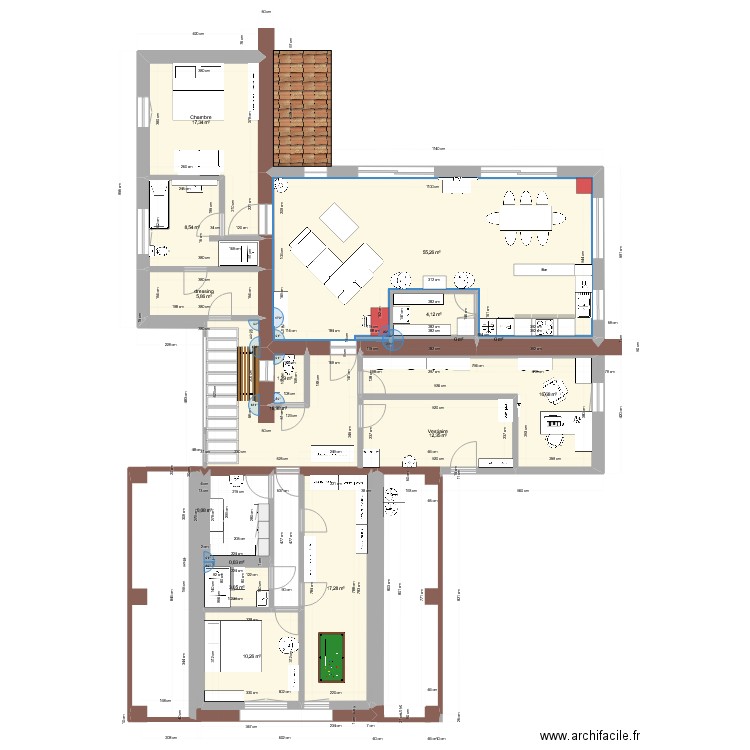 Projet 2'' cuisine. Plan de 16 pièces et 172 m2