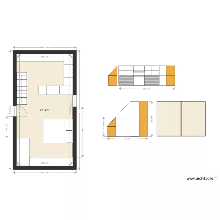 CHAMBRE COMBLE. Plan de 