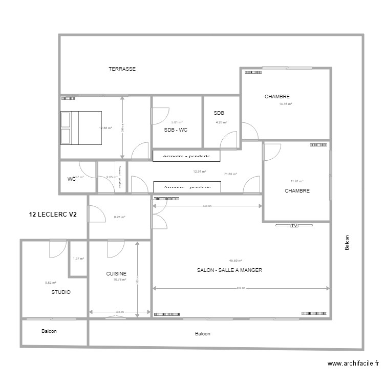 12LECLERC V2. Plan de 14 pièces et 212 m2