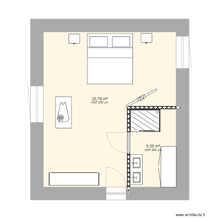 P Bol. Plan de 2 pièces et 31 m2