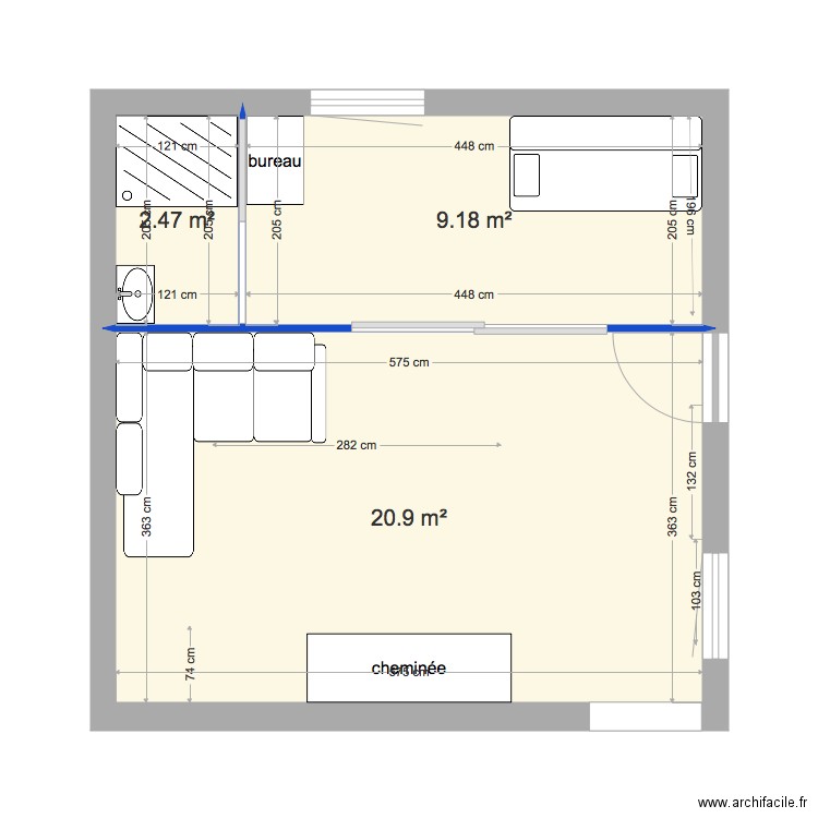 salon et sdb. Plan de 0 pièce et 0 m2