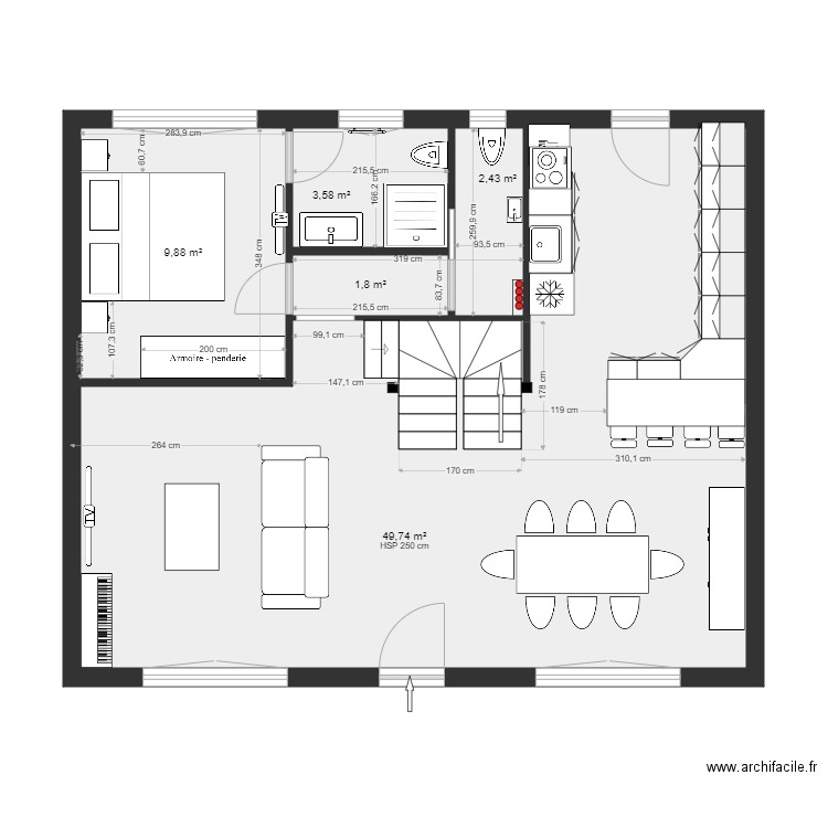 PLAN PROJET RDC ST GENEVIEVE. Plan de 5 pièces et 67 m2